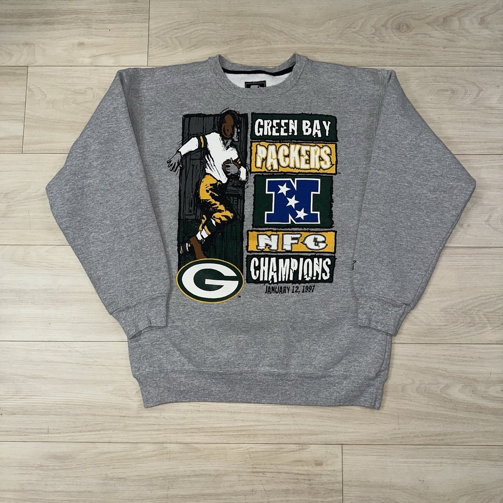 VINTAGE Green Bay Packers Sweater Adult Medium Gray 1997 Champs Starter 90s‎ NFL